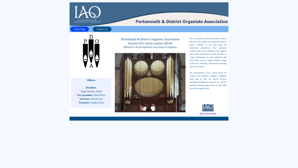 Screenshot of the The City Of Portsmouth And District Organists' Association website