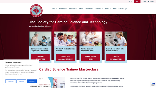 Screenshot of the The Society for Cardiac Science and Technology LTD website