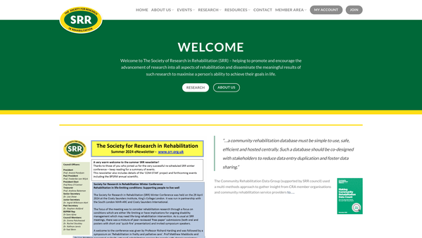 Screenshot of the The Society For Research In Rehabilitation website