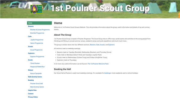 Screenshot of the 1st Poulner Scout Group website