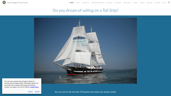 Screenshot of the Square Rigger Club Charity website