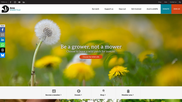 Screenshot of the Avon Wildlife Trust website