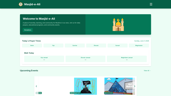 Screenshot of the Masjid-E-Ali (A.s) website