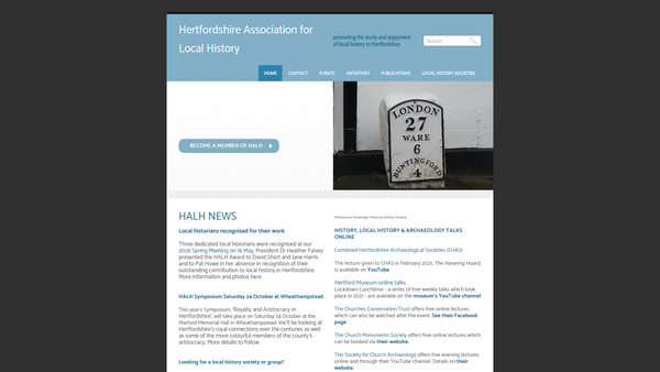 Screenshot of the Hertfordshire Association For Local History website