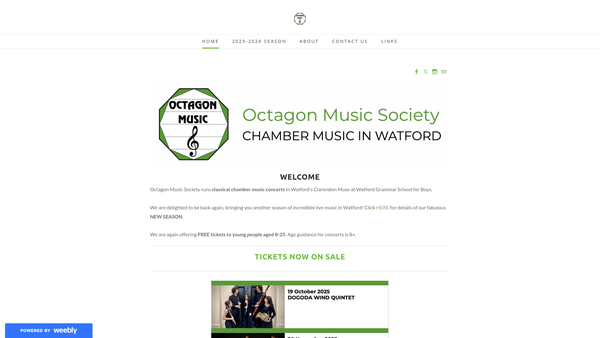 Screenshot of the Octagon Music Society website