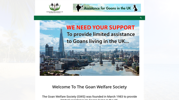 Screenshot of the Goan Welfare Society UK website
