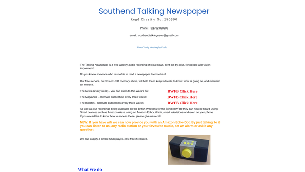 Screenshot of the The Southend-On-Sea Talking Newspaper website