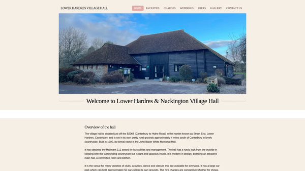 Screenshot of the Lower Hardres And Nackington Village Hall website