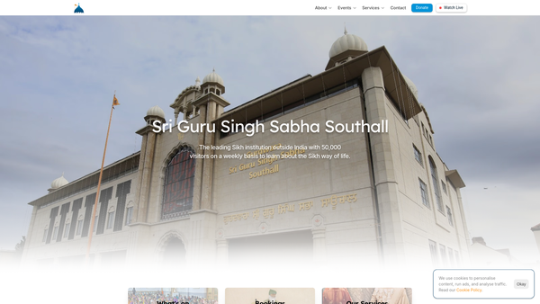 Screenshot of the Sri Guru Singh Sabha Southall website