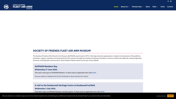 Screenshot of the The Society Of Friends Of The Fleet Air Arm Museum website
