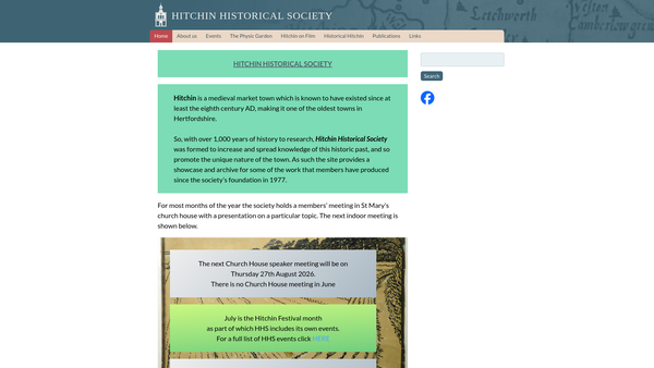 Screenshot of the Hitchin Historical Society website