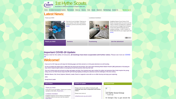 Screenshot of the 1st Hythe Scout Group website