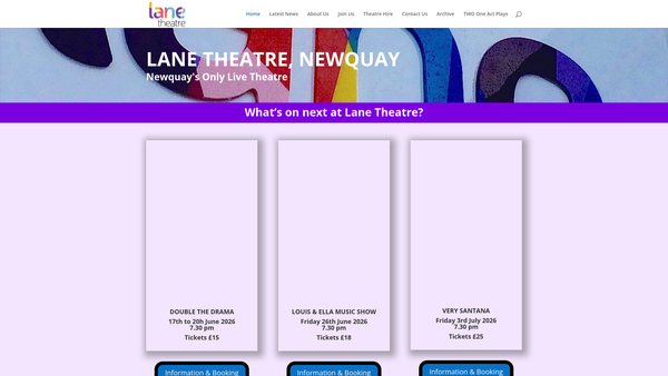 Screenshot of the Newquay Dramatic Society website