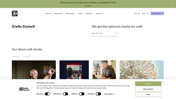 Screenshot of the Crafts Council website