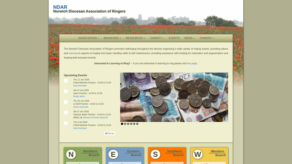 Screenshot of the The Norwich Diocesan Association Of Ringers Bell Restoration Fund website