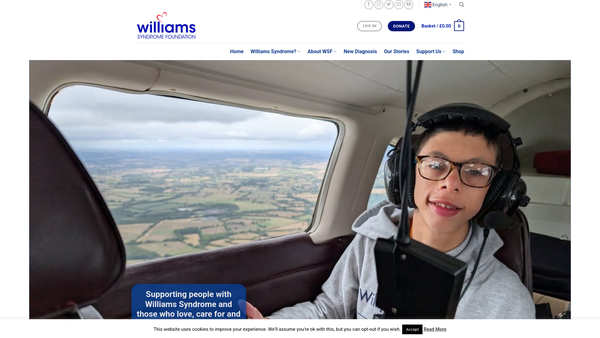 Screenshot of the Williams Syndrome Foundation Limited website