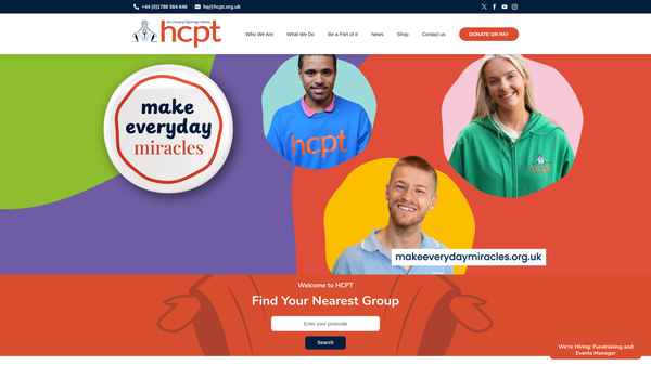 Screenshot of the Hcpt (Hosanna House And Children's Pilgrimage Trust) website