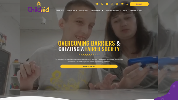 Screenshot of the Childaid To Eastern Europe website