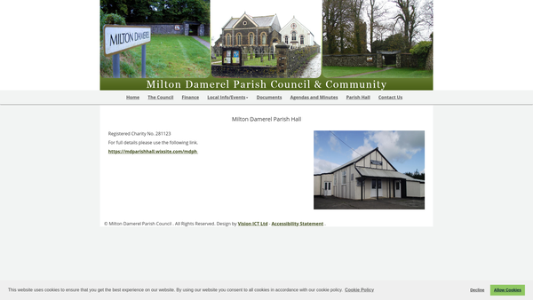 Screenshot of the Milton Damerel Parish Hall website