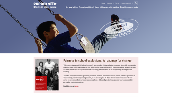 Screenshot of the Coram Children's Legal Centre Limited website