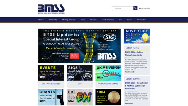 Screenshot of the The British Mass Spectrometry Society website