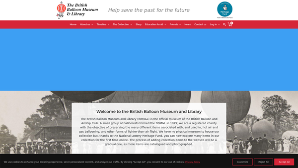 Screenshot of the The British Balloon Museum And Library Limited website