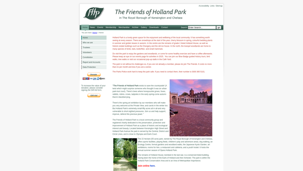 Screenshot of the The Friends Of Holland Park website
