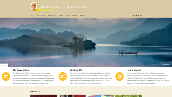 Screenshot of the Sree Narayana Guru Mission Of The UK website