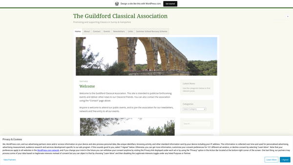 Screenshot of the Guildford Classical Association website