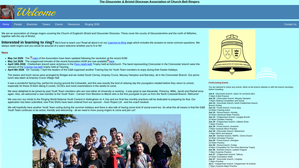 Screenshot of the The Gloucester And Bristol Diocesan Association Of Church Bell Ringers website