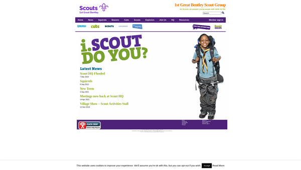 Screenshot of the 1st Great Bentley Scout Group website