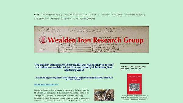 Screenshot of the Wealden Iron Research Group website