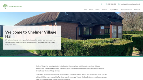 Screenshot of the Chelmers Village Hall website