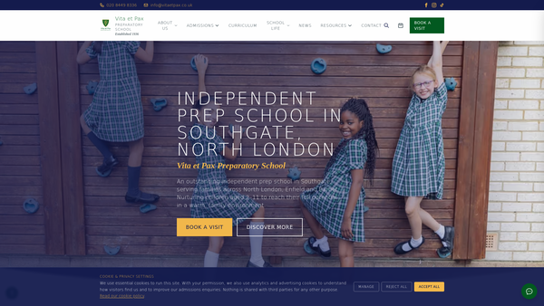 Screenshot of the Vita Et Pax School (Cockfosters) Limited website