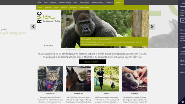 Screenshot of the The Royal Veterinary College Animal Care Trust website