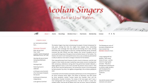 Screenshot of the Aeolian Singers (Hemel Hempstead) website