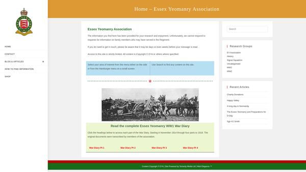 Screenshot of the Essex Yeomanry Association website