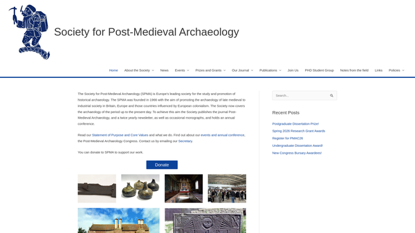 Screenshot of the Society for Post-Medieval Archaeology (The) website