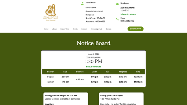 Screenshot of the Quwwatul Islam Hemel Hempstead website