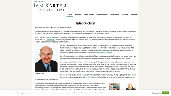 Screenshot of the The Ian Karten Charitable Trust website