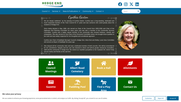 Screenshot of the Hedge End Recreation Ground website