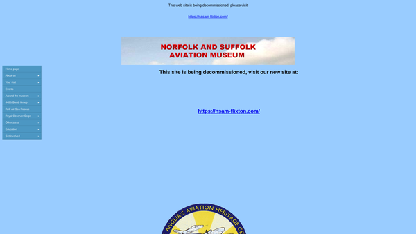 Screenshot of the Norfolk And Suffolk Aviation Museum Limited website