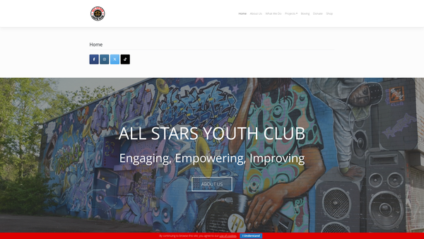 Screenshot of the All Stars Youth Club Limited website