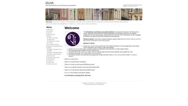 Screenshot of the Oxfordshire Local History Association website