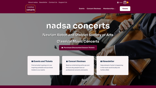 Screenshot of the Newton Abbot And District Society Of Arts website