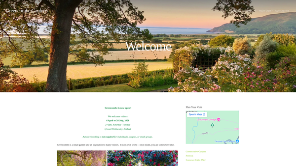 Screenshot of the Greencombe Garden Trust website