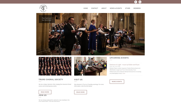 Screenshot of the The Truro Choral Society (The Truro Singers) website