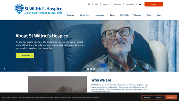 Screenshot of the St Wilfrid's Hospice (South Coast) Limited website