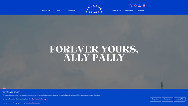 Screenshot of the Alexandra Park And Palace website