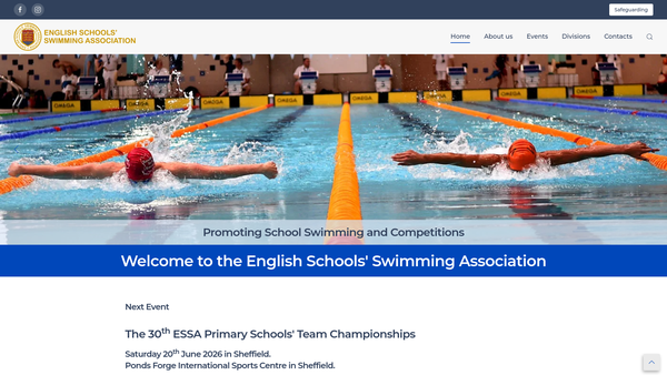 Screenshot of the English Schools' Swimming Association website